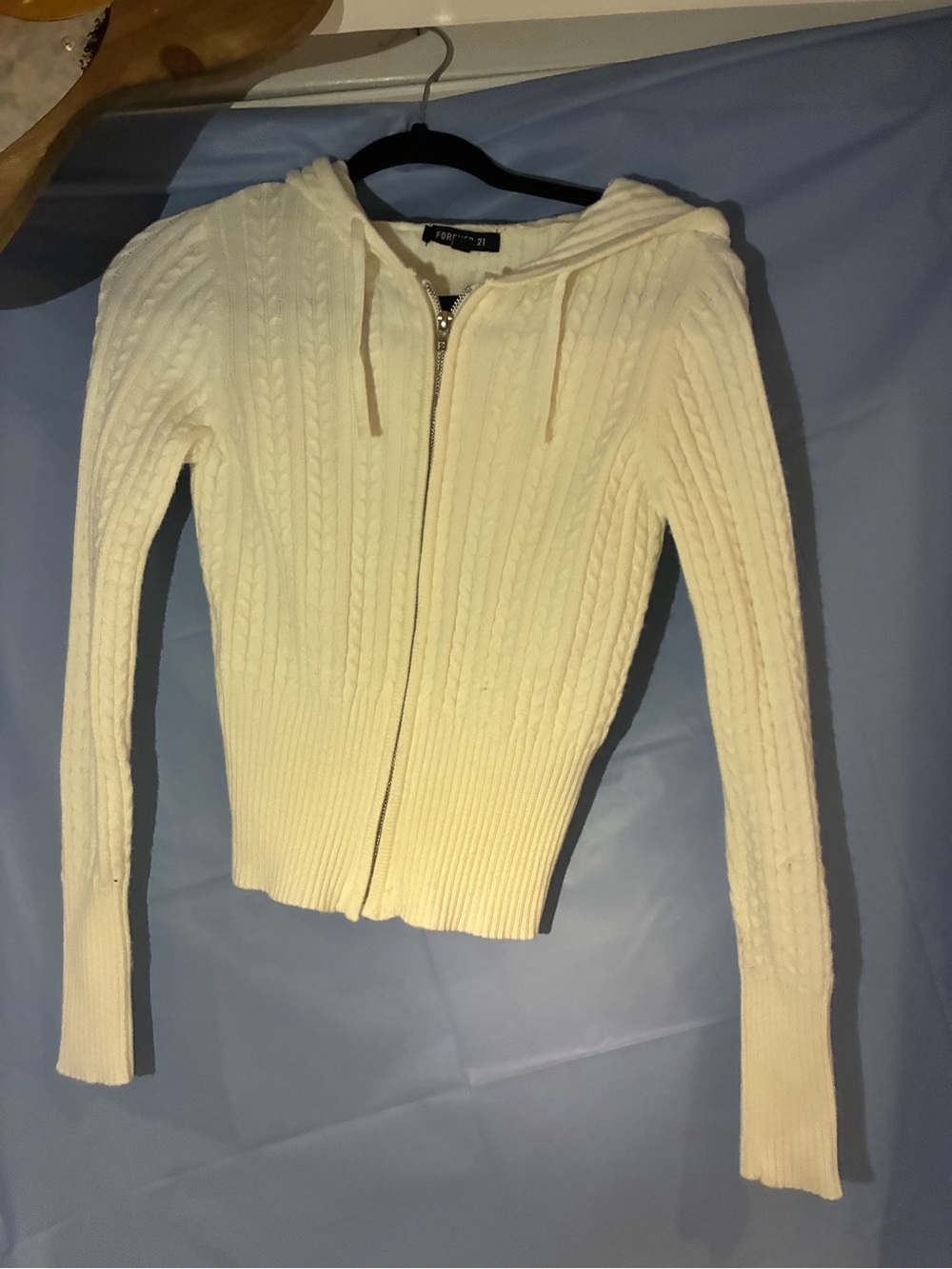 Forever 21 Cream Cable Knit Zip Hoodie